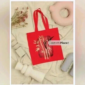 Red Asian art recycled tote bag